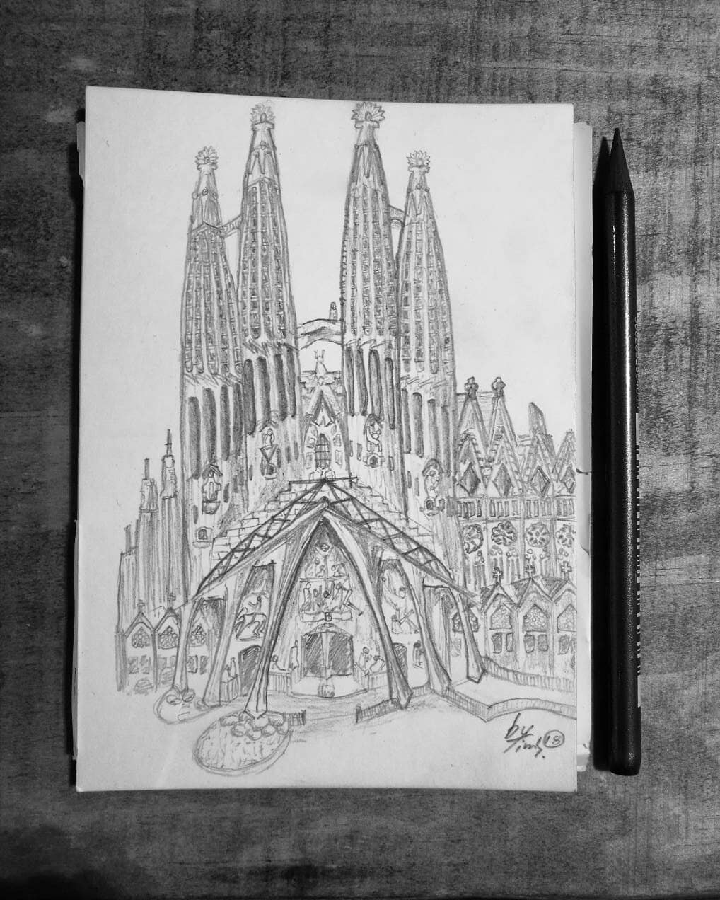 Sagrada Familia sketch Barcelona. 2018